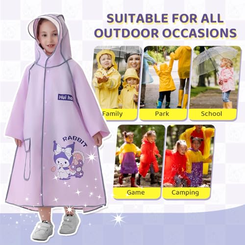 Image of PATPAT Rain Coat for Kids Long Raincoat Clear Wide Brim Hooded Poncho Safe Reflective Strip Students Knee-length EVA Rain Coat Packable Outdoor Coats for Kids
