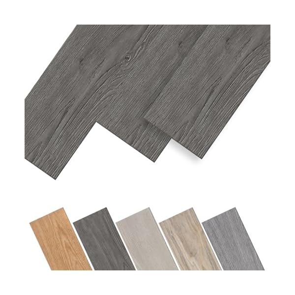 JNGLGO PVC Bodenbelag Vinylboden Selbstklebende Vinyl-Fliesen mit Holz-Optik Wasserdicht Bodenfliesen Rutschfest PVC Boden, 91,44 x 15,24 x 0,2 cm - 36 Stück 5 m², Night Oak