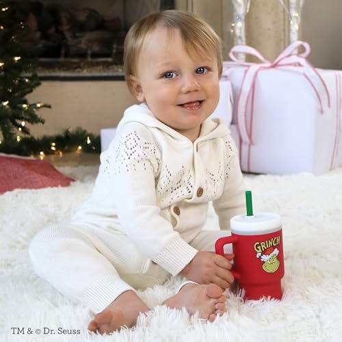 Image of Infantino My 1st Tumbler Silicone Sippy Cup with Straw & Handle Spill Proof Baby Cup on the Go, BPA Free Transition Bottle, Grinch Red