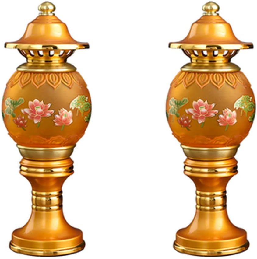 Decorative Lighting Oil Lamp 1Pair Buddha Front Lamp Glass Lotus Lamp Buddha Offering Lamp Led Colorful -in Power Supply Lamp God of Wealth Lamp