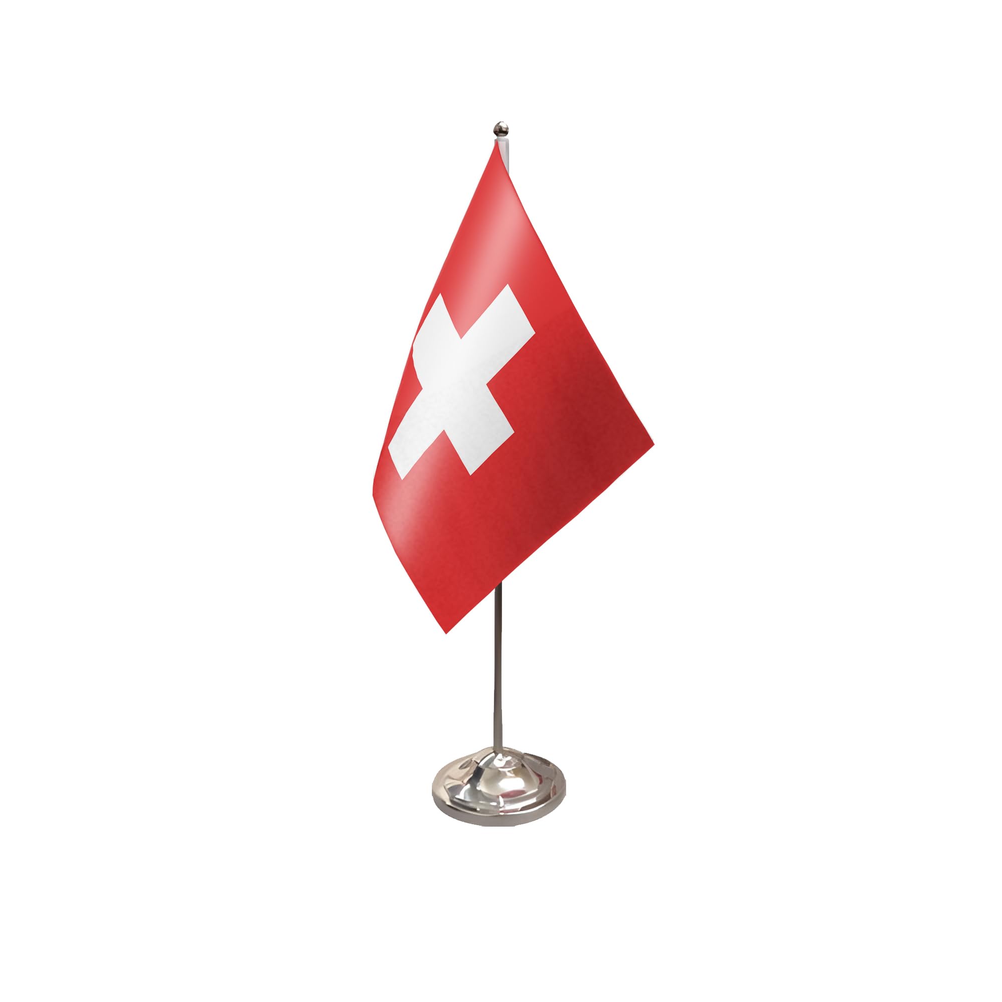 Flagtex Switzerland Satin Table Flag With Chrome Pole & Base