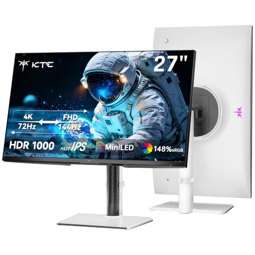 Image of KTC 27 Inch 4K Mini-LED Gaming Monitor, UHD 75Hz / FHD 144Hz Dual Mode Monitor, HDR 1000 Fast IPS w / 1ms MPRT, Adaptive Sync, 148% sRGB, HDMI DP, Tilt /Swivel /Pivot /Height Adjustable, VESA White M27U6