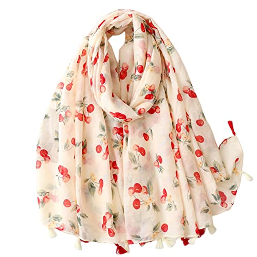 Image of FAIRYGATE Scarf Gifts for Women Ladies Scarves Lightweight Women Floral Printed Fashion Scarfs Soft Cotton Linen Long Tassel Scarf for All Seasons 200246