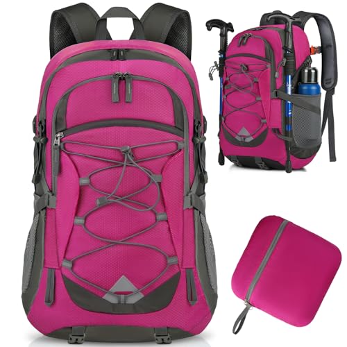 IGOLUMON Mochila de Senderismo de 40L Mochila Plegable Ultraligera Mochila de Viaje Mochilas de Marcha para Hombre Mujer para Camping Viajes Excursiones Acampadas Montaña al aire libre, Negra (Rosa)