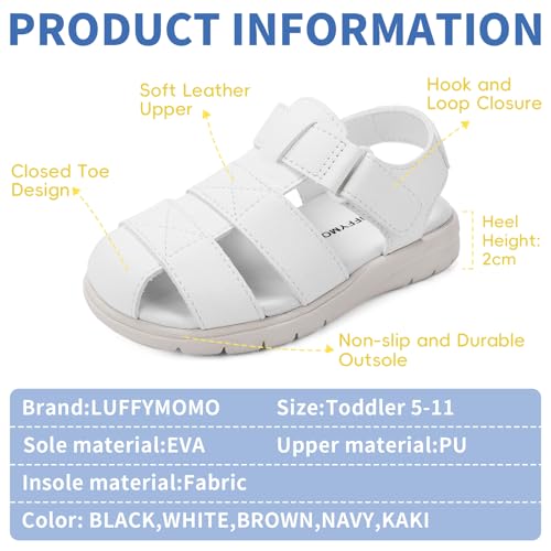 Image of Luffymomo Toddler Kids Closed Toe Fisherman Sandals | Boys Girls Lightweight Shoes,Adjustable Beach Summer Sandal