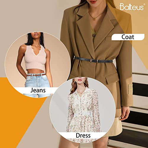 Balteus Women Skinny Belt 4 Set Thin Faux Leather Belt With Gold Double O Buckle For Summer Dresses Jeans And Pants #TOP7