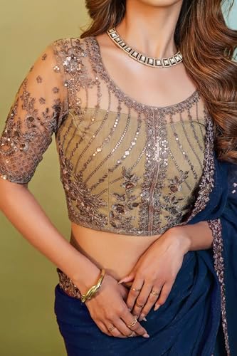 Image of Women's Bollywood Heavy Sequins Embroidery Work Georgette Saree with Unstitched Blouse