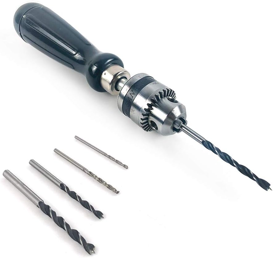 QWORK® Hand Drill Set, Pin Vise Hand Drill with 5 pcs Mini Drills (1.5-5mm), Precision Hand Drill Tools for Resin Plastic Wood Polymer Clay Crafts DIY