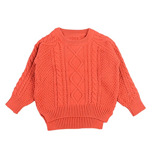 Jojobaby Toddler Baby Boy Girl Cable Knit Pullover Sweater Cotton Lined Warm Sweatshirt for 1-4T (3-4 Years, Orange)