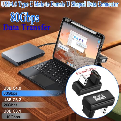 Image of USB C Adapter 80Gbps,U Shape USB-C Male to Type-C Female Connector with PD 240W /80 Gbps, USBC Extender for Steam Deck, Switch, Laptop, Tablet, Phone