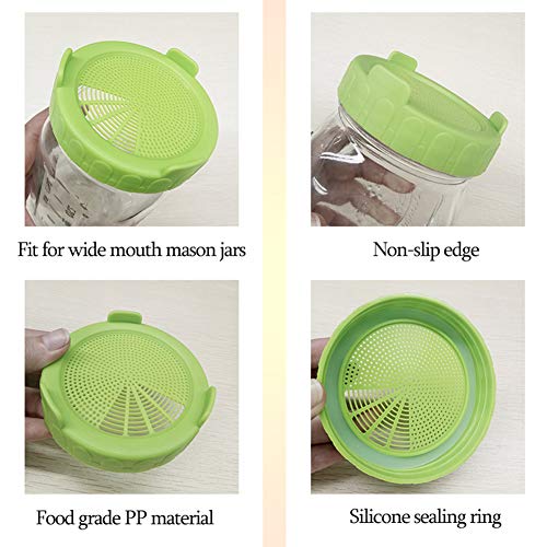 6 Pack Plastic Jar Sprouting Lid, Easy Rinse & Drain for Wide Mouth Mason Jar Lids, Grow Bean Sprouts, Alfalfa, Salad Sprouts etc