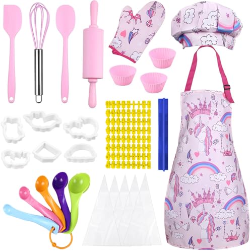 Reviews de Juego de pastelitos disponible en línea para comprar. 50 TAHEXUN Juego de Cocina y Horneado para Niñas, Delantal, Gorro de Chef, Guantes y Disfraces (29PCS 3-7 Años Nuevos Moldes - Edición Especial)