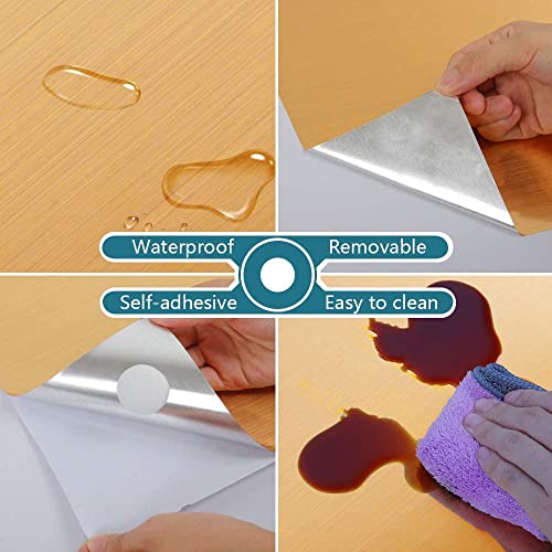 Image of WISDOM Vinyl Brushed Wallpaper Peel & Stick Wallpaper Stainless Contact Paper Self Adhesive Removable Wallpaper for Kitchen Cabinet Refrigerator Countertop (12x100 Inches, Gold Brushed)