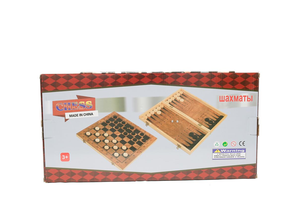 Golden Kick 3-In-1 Multifunctional Wooden Chess Set Folding Chessboard Game Travel Games Chess Checkers Draughts And Backgammon Set Entertainment Educational Toys (S, M, L) 48x48x2 Cm Brown