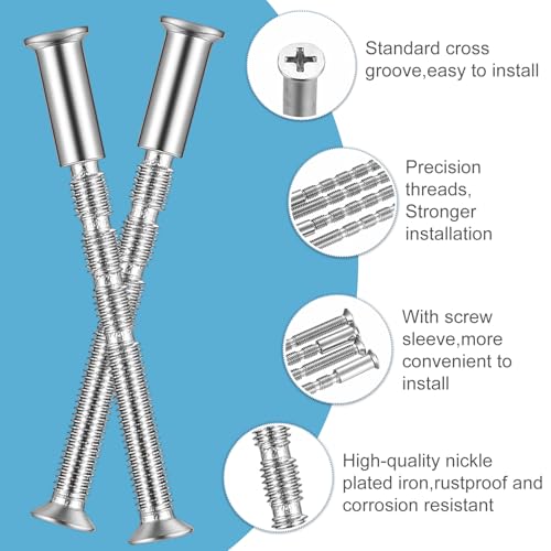 TVNYOUJIA 40 Pcs M5 Door Handle Fixing Screws and Sleeves(20 Screws+20 Bolts), Nickel Plated Connecting ​Screws Bolts Sleeves Male to Female for Door Handle Cabinet Drawers, with Mini Screwdriver - Image 2