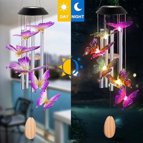 Butterfly Decorative Mobiles Gifts, Solar Butterfly Wind Chimes, Gifts for Mom, Women, Grandma, Garden Courtyard Lawn Decor, Thanksgiving Gift - Thumbnail 4
