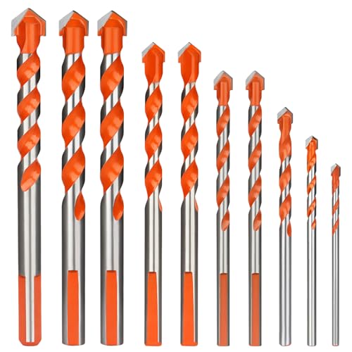 10 Pcs Tile Drill Bit Professional Drill Bits Set for Tile Porcelain Brick Granite Marble Glass Cement Plastic Wood 3/4/5/6/6/8/8/10/10/12mm