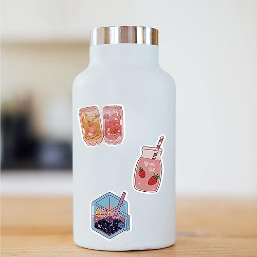 Miniatura 5 de Calcomanías de té de burbujas, calcomanías de bebidas de dibujos animados  50 unidades  Vinilo de verano impermeable yogur jugo cerveza botella