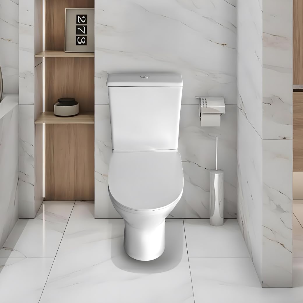 Inodoro Completo - WC Inodoro Completo con Sistema Rimless Antibacterias - Vater Baño con Tapa UF Termodurente Amortiguada - Inodoro Salida Dual Eficiente con Ahorro de Agua - WC para Hogar Blanco