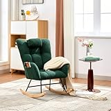 SLEKVERSA Nursery Rocking Chair,300Lb Glider Chair with Wood Legs/Two Side Pockets,Teddy Upholstered Glider Rocker with Padded Seat High Backrest for Living Room/Bedroom/Nursery