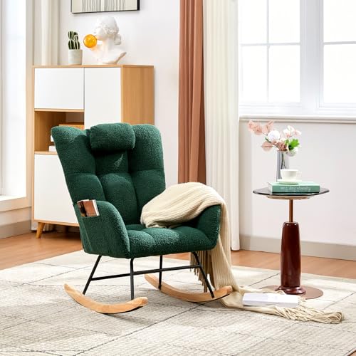 Garvee Teddy Fleece Nursery Rocking Chair,Upholstered Baby Glider Rocker with Soft Seat and High Backrest,Modern 300 Lbs Weight Capacity Accent Reclin