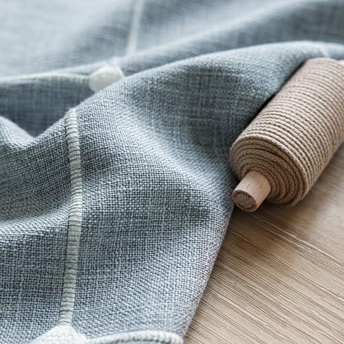 Image of Foindtower Pack of 2 Decorative Faux Linen Jacquard Check Throw Pillow Covers Farmhouse Cushion Cover with Grid Textured Accent Pillowcase for Couch Sofa Living Room Home Decor,16x16 Inch,Light Blue