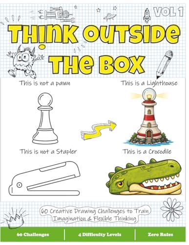 Think Outside the Box Vol 1: Drawing exercise book with 60 challenges to train your imagination and Creative thinking | This is not a ___ Drawing ... to pro levels | For Kids and whimsical Adults image 2