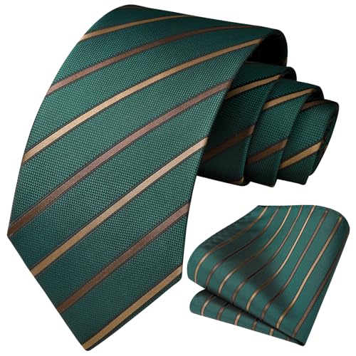 Image of HISDERN Mens Striped Ties Classic Silk Woven Tie and Pocket Square Set Formal Business Necktie Handkerchief for Wedding