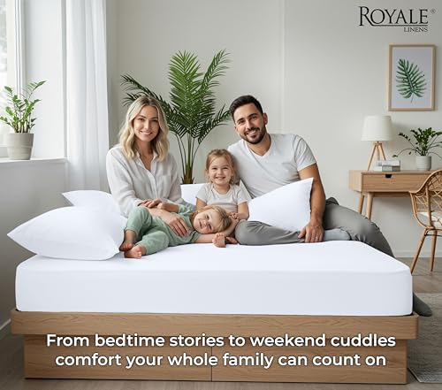 Image of Royale Linens 100% Organic Cotton 2 Pack Fitted Sheet - Percale Weave - Super Soft Deep Pocket Bottom Sheets - White Elastic Sheet King Size - King Fitted Sheets Only - (78 inchx80 inch+15 inch, White)