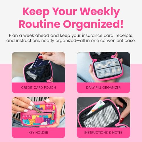 Image of Made Easy Kit Pill Case - Weekly Medicine Organizer with Removable Seven-Day Vitamin & Supplement Box - Premium Neoprene for Travel Purse Accessory (Colorful Cat)