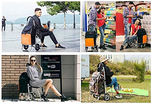 QHYTL Einkaufstrolley Multifunktions-Einkaufswagen Trolley Allzweckwagen mit Sitz Lebensmittelgeschäft Faltbarer Einkaufswagen zusammenklappbarer Trolley mit Stuhl strapazierfähiger leic – Bild 6