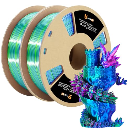 Image of LOVOON Silk PLA 3D Printing Filament Bundle 2KG, PLA Filament 1.75mm Shiny Tricolor Pack Fast Color Change 3D Printer Filament, Get 2 Spools of Silk Blue /Green /Red, 1KG X 2 Spools