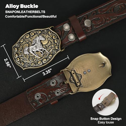 Image of BELTROAD Western Leather Buckle Belt for Men Women Cowboy Cowgirl Mens Leather Belt for Jeans Christmas Men's Belt Gifts