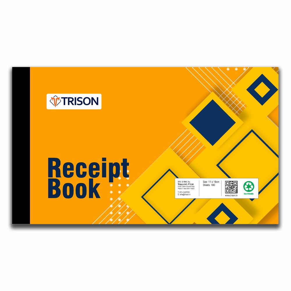 Trison Kassenbon-/Quittungsbuch, 50 x 2 Blatt (50 bedruckte + 50 blanko), 11 x 19 cm, innen mit Karbonfaser, ideal für Büro, Schule, Institute, Geschäfte und allgemeine Buchhaltungszwecke, 6 Stück