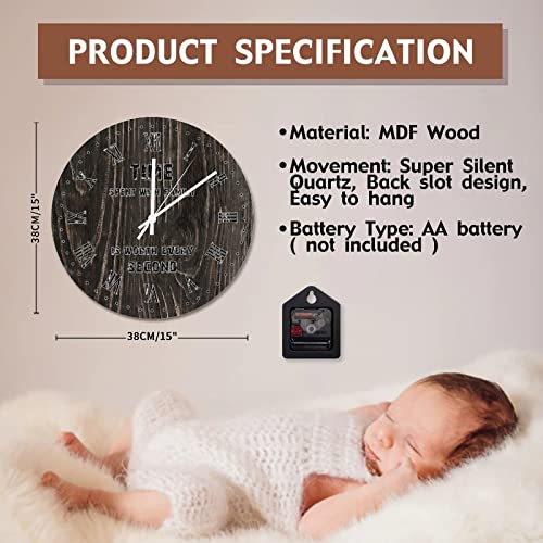 Horloge murale en bois noir 38 cm pendule silencieuse et rustique - 7