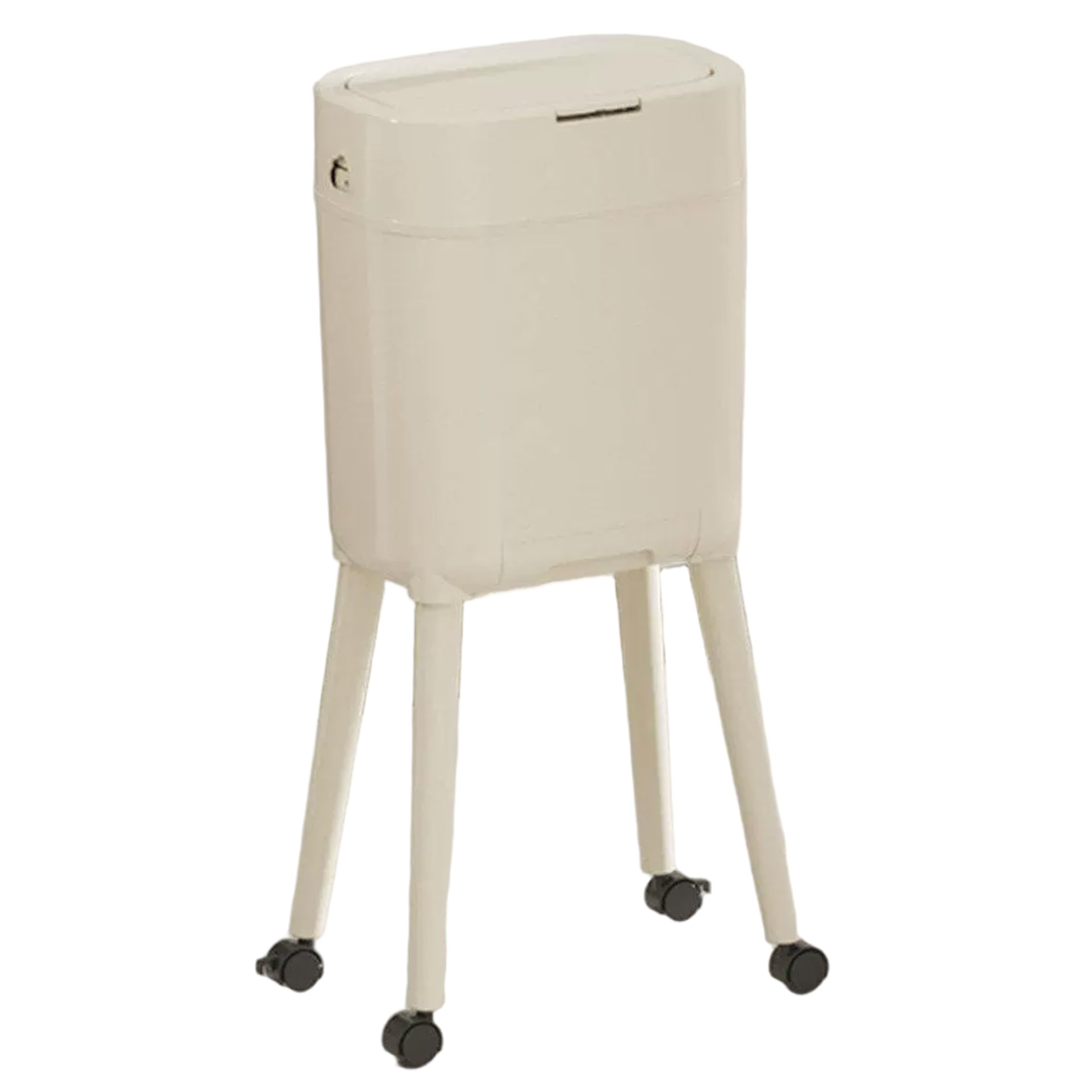 Pattumiere per interni, pattumiera da cucina con ruote, pattumiera da 16 litri con gambe rialzate, con coperchio e secchio interno rimovibile per bagno, casa, ufficio, bianco
