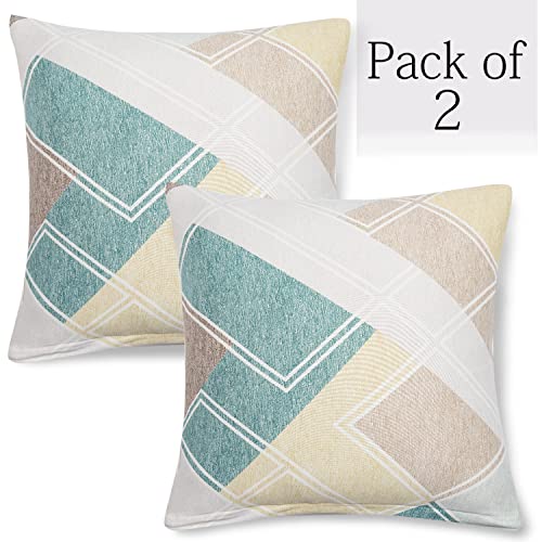 Image of HOKIPO Polyester Blend Stretchable Cushion Cover for Sofa 16x16, Pack of 2 (AR-4098-D21*2), (40 x 40cm),Multicolor