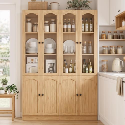 Cyclysio 80" Tall Pantry Cabinet with 8 Doors, Natural Oak