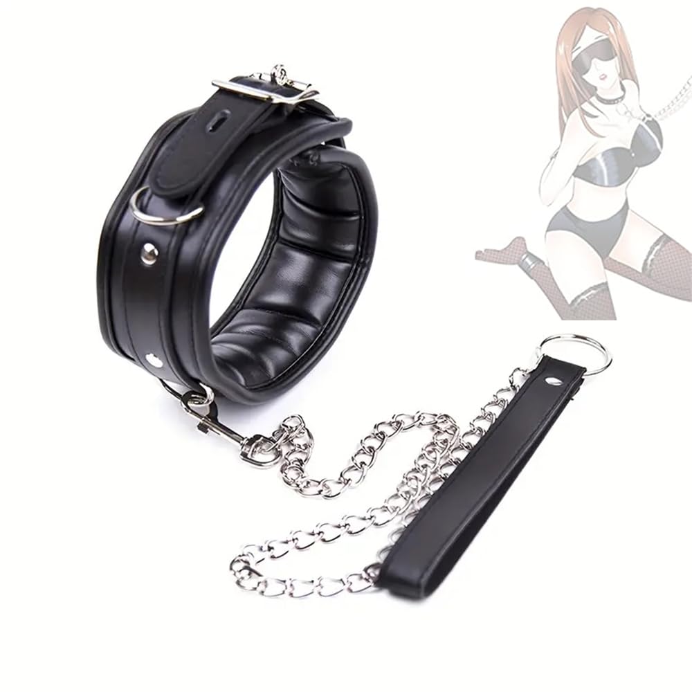 HAZURE 1 collar negro ajustable de piel sintética con juguete de cadena.