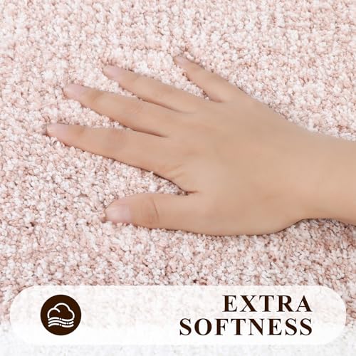 Pauwer 3 Piece Bath Mat Set, Non Slip Plush Rugs, Absorbent Shaggy Set With U-Shaped Contour Toilet Mat for Bathroom, Bedroom, Living Room - Dusty Pink