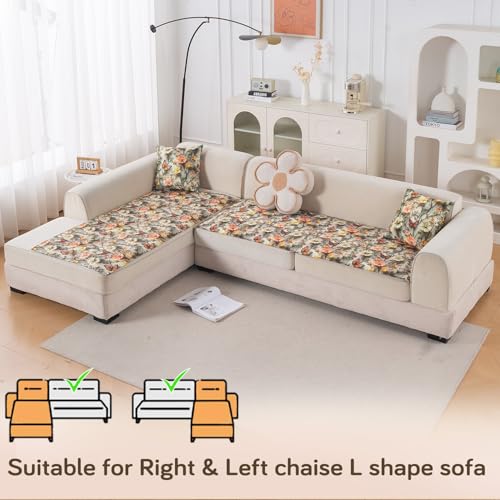 Image of HOKIPO 'Nature Muse' Premium HD Printed Holland Velvet L Shape (3+3 Seater) Sofa Cover Seat Mat, Butterfly Orchard (IN-918-D3*2)