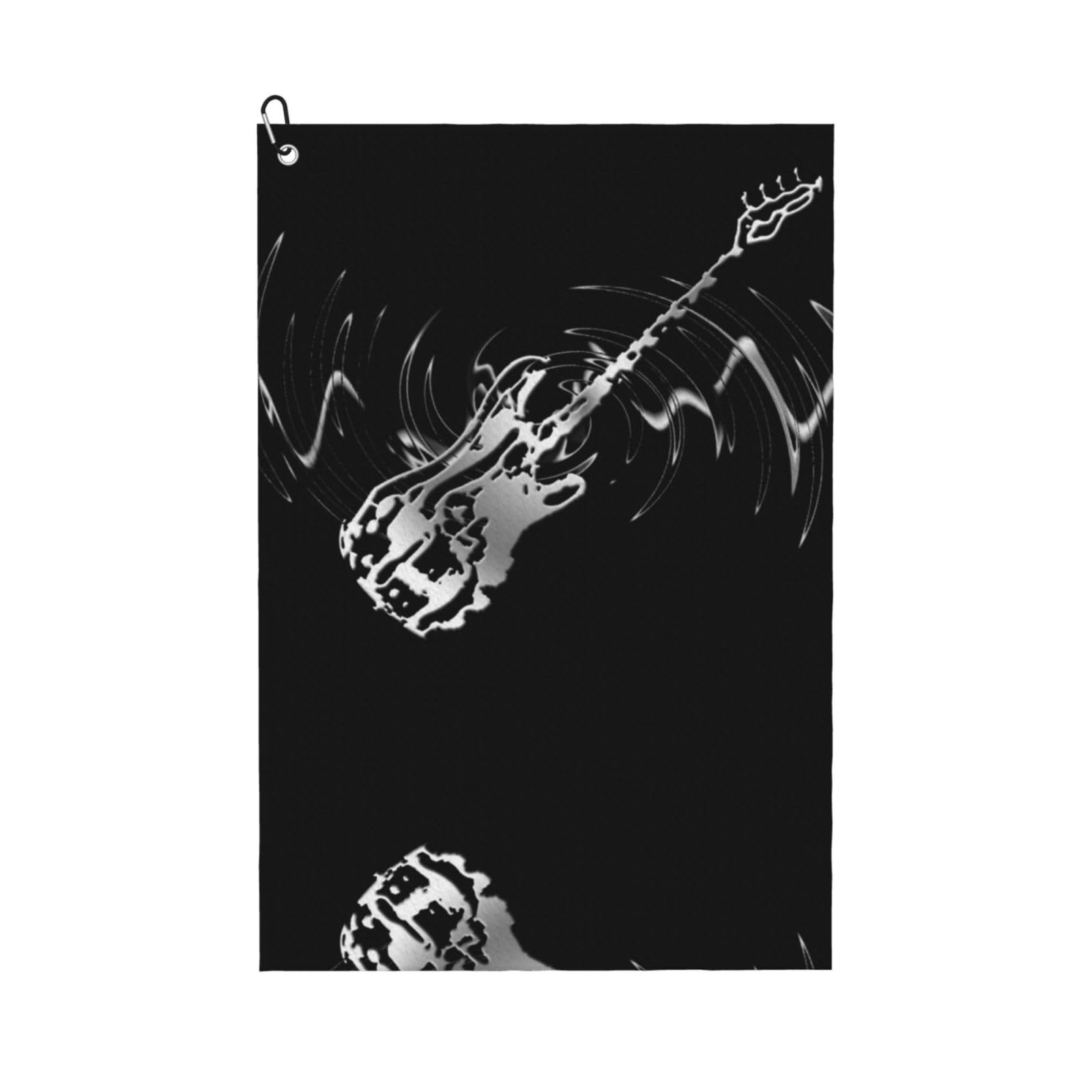 peiyeety Skeleton Bass Guitar Decorative Microfiber Golf Towel with Carabiner Clip, 16x24 Inch Absorbent Waffle Weave Towel for Golf Bags