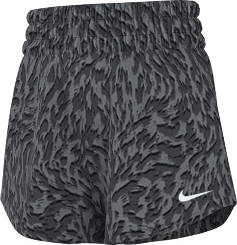 Nike One Big Kids' (Girls') Woven High-Waisted Shorts (Smoke Grey/Dark Smoke Grey/White, FQ4527-084)