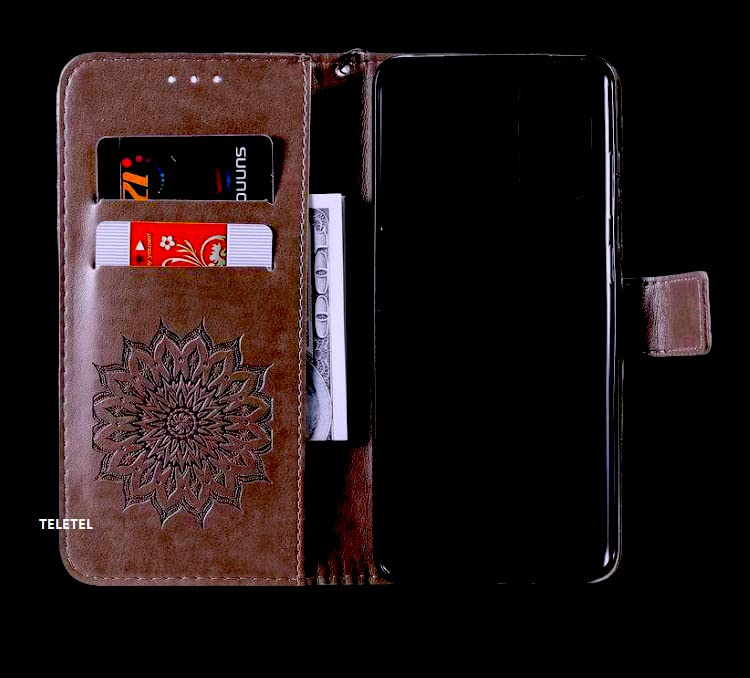 Image of TELETEL Queen Series 3D Embossing Cover Leather Flip Wallet Case with Card Holder| Magentic Closure | Video Stand View (Brown) for Samsung Galaxy M40