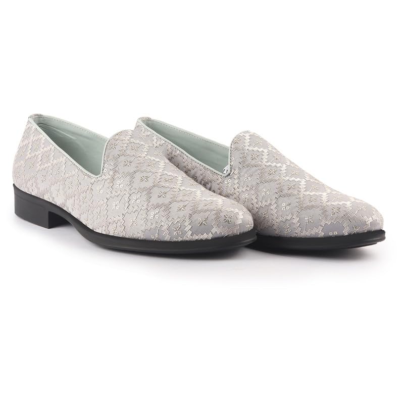 Image of FAUSTO Men Embroidered Sequin Ethnic Slip-On Juttis and Mojaris with Memory Cushioned Insole | Traditional Party Loafer Kurta Shoes for Wedding, Reception