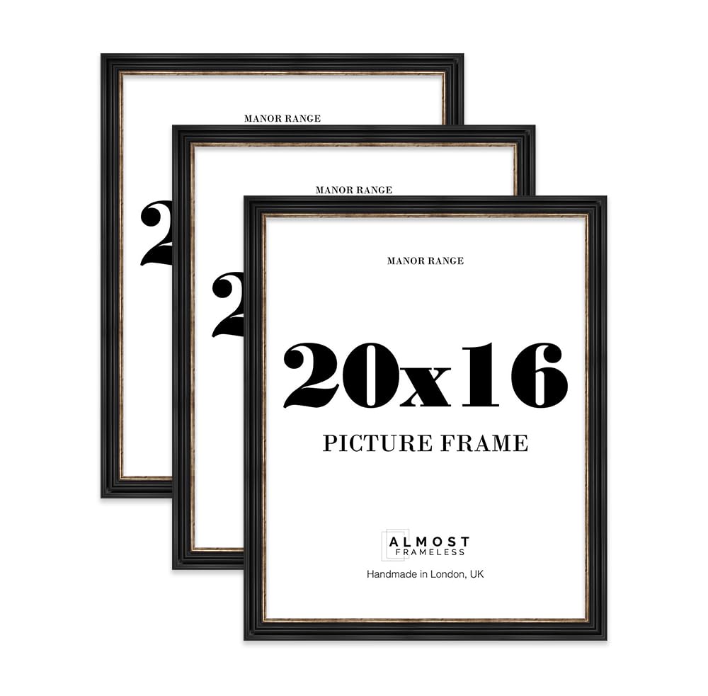 20x16 Picture Frame, Display 20x16 Pictures (50.8 x 40.6cm) - Black & Gold Distinctive 42mm Edge Room Decor - 3 Pack