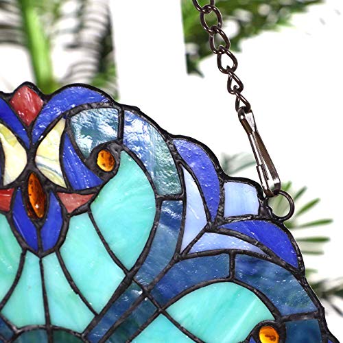 Bieye W10013 Victorian Tiffany Style Stained Glass Window Panel Hangings with Chain, 12-inch Wide, Blue