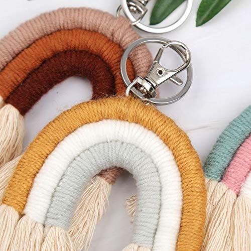 Hongtai Wevende regenboog sleutelhangers voor vrouwen handgemaakte sleutelhouder sleutelhanger macrame tas charme auto hangende sieraden geschenken (Color : KEY44) - Image 5