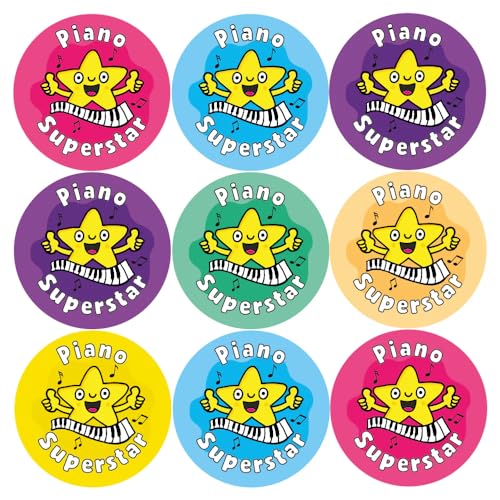 144 Piano Superstar Reward Stickers For Children, Piano Teachers & Parents - Colourful, Easy Peel Stickers With Strong Adhesive Glue [144 30mm Stickers]