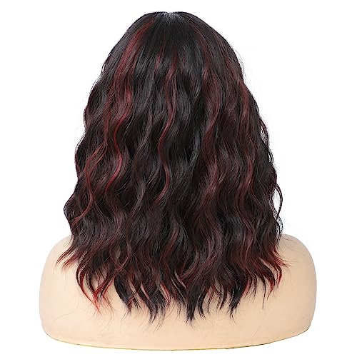 Yamel Wavy Bob Wig Natural Wig Lowlight Synthetic Hair Shoulder Length Short 14 Inch Curly Middle Part Lace Front Wigs for Women - Image 3